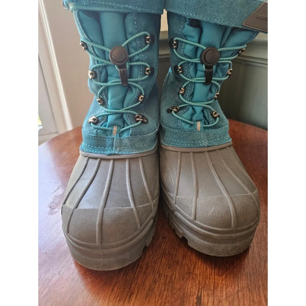 Lands End snow flurry Youth Teal Suede Snow Boots Sz 7M Waterproof Winter 473018